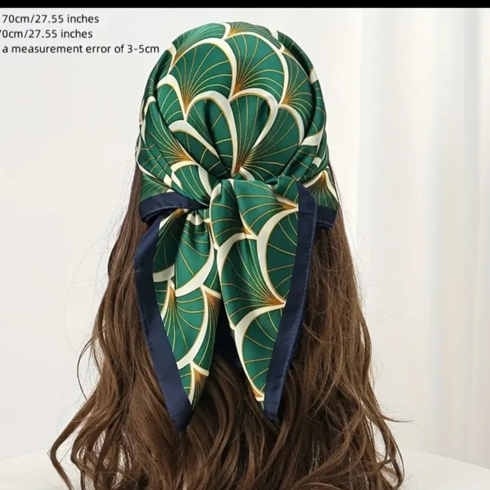 2 Scarves Scarf Bohemian mid Century Modern Style Fan Print Orange Green Retro - Picture 4 of 4